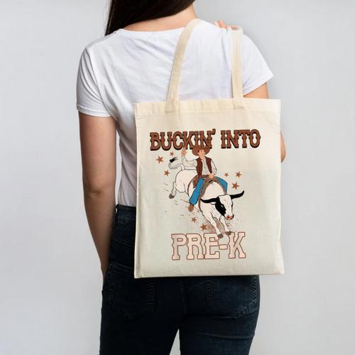 Buckin' Into Pre-K Back To School Cowboy Western Canvas Tote Bag - Savourry