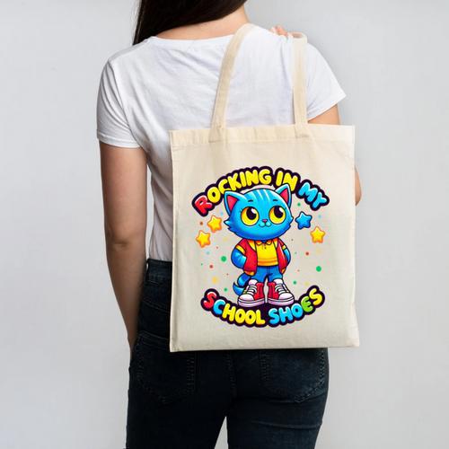 Cat Rocking In My School Shoes Fun Back To School Kids Boys Premium Tri-Blend Canvas Tote Bag - Savourry