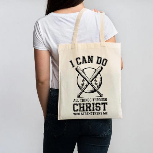 Christian Baseball Philippians 4 Canvas Tote Bag - Sportilla