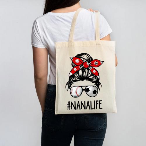 Classy Nana Life Soccer Messy Bun Baseball Mother's Day Canvas Tote Bag - Sportilla