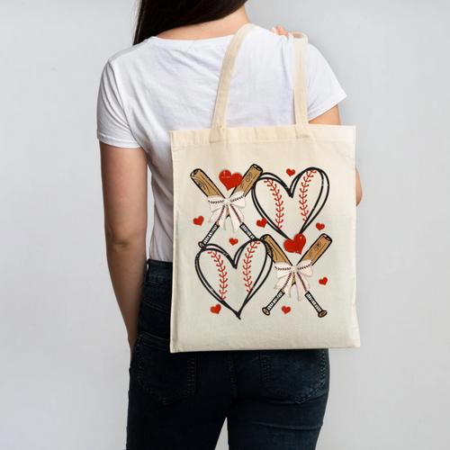 Coquette Bow XOXO Baseball Lover Heart Valentine Game Day Canvas Tote Bag - Sportilla