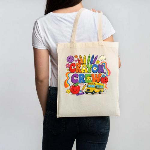 Crayon Crew Cute Back To School Vibes Student Canvas Tote Bag - Savourry