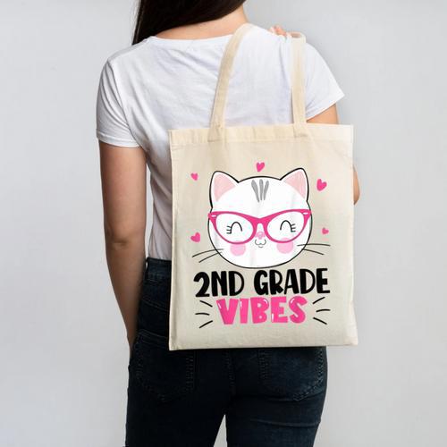 Cute 2nd Grade Vibes Cat Kitten Lover Back To School Girls Canvas Tote Bag - Savourry