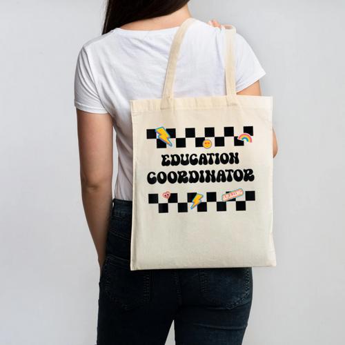 Education Coordinator Groovy Back To School Checkered Canvas Tote Bag - Savourry
