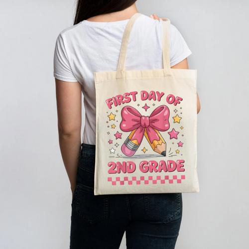 First Day Of 2nd Grade Coquette Back To School Girls Kids Canvas Tote Bag - Savourry