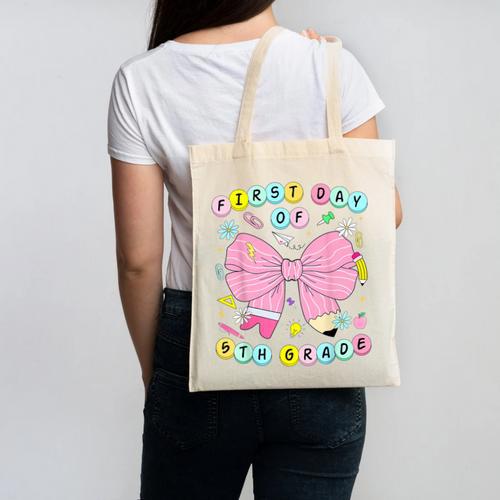 First Day Of 5th Grade Girls Coquette Back To School Kids Canvas Tote Bag - Savourry