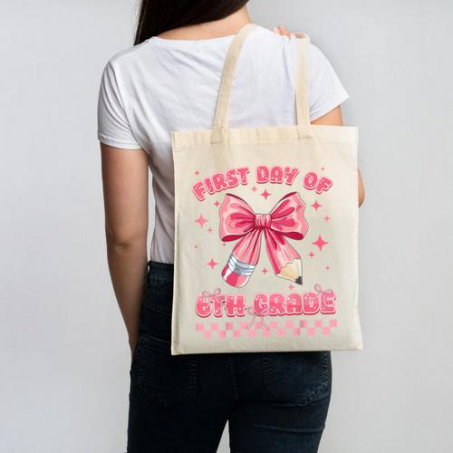 First Day Of 6th Grade Coquette Back To School Girls Kids Canvas Tote Bag - Savourry