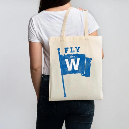 Fly The W Chicago Baseball Winning Flag Distressed Premium Tri-Blend Canvas Tote Bag - Sportilla