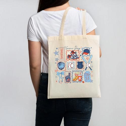 Game Day Baseball Lover Coquette Bow Girl Women Kid Mom Mama Canvas Tote Bag - Sportilla
