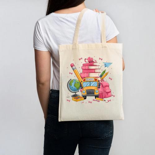 Girls Cute Pink Bows Coquette Aesthetic Back To School Canvas Tote Bag - Savourry