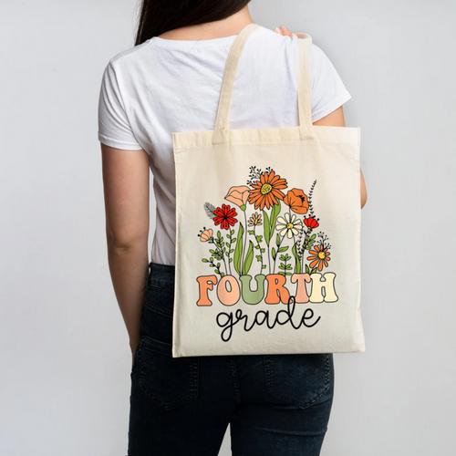 Groovy Fourth Grade Wildflowers Back To School 4th Grade Canvas Tote Bag - Savourry