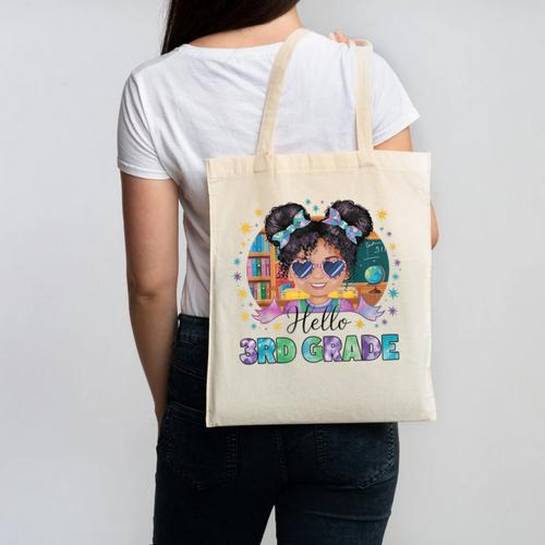Hello 3rd Grade Girl Back To School Kids Boys Girls Canvas Tote Bag - Savourry