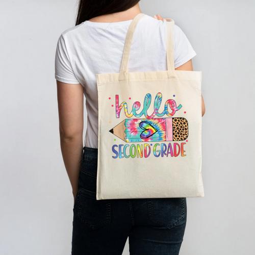 Hello Second Grade Pencil Tie Dye Back To School 2nd Grade Canvas Tote Bag - Savourry