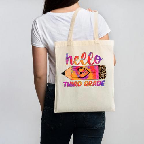 Hello Third Grade Back To School Pencil Tie Dye 3rd Grade Performance Canvas Tote Bag - Savourry