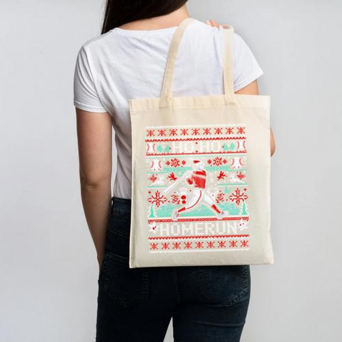 Ho Ho Homerun Baseball Ugly Christmas Sweater Party Hitter Canvas Tote Bag - Sportilla