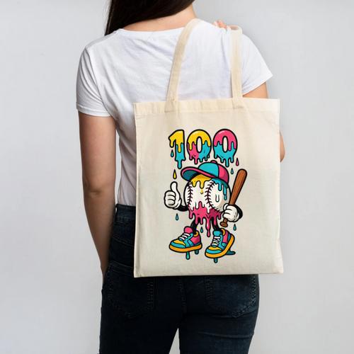 Ice Cream Drip Baseball Party 100 Days Of School Teacher Canvas Tote Bag - Sportilla