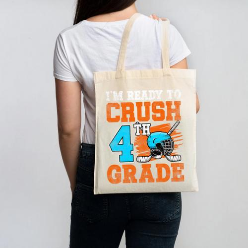I'm Ready To Crush 4th Grade Hockey Kids Back To School Premium Tri-Blend Canvas Tote Bag - Savourry