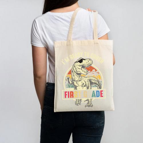 I'm Ready To Crush First Grade Dinosaur T Rex Back To School Performance Canvas Tote Bag - Savourry