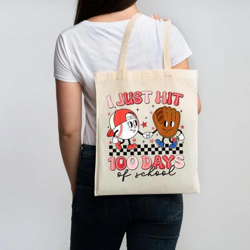 I Just Hit 100 Days Of School Baseball Boy Girl Teacher Canvas Tote Bag - Sportilla