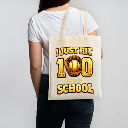 I Just Hit 100 Days Of School Baseball Boys Kids 100th Day Canvas Tote Bag - Sportilla