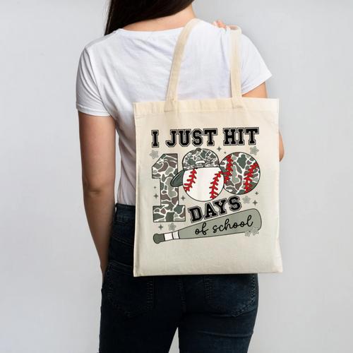 I Just Hit 100 Days Of School Camo Baseball 100 Days Smarter Canvas Tote Bag - Sportilla