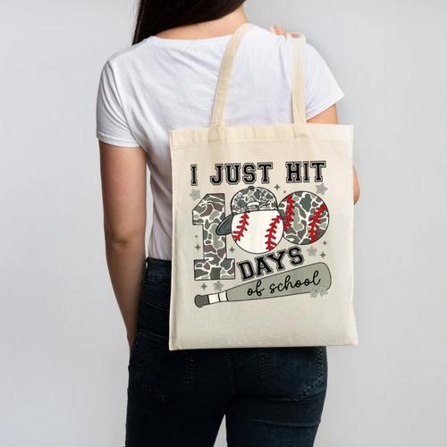 I Just Hit 100 Days Of School Teacher Baseball Boys Kids Canvas Tote Bag - Sportilla