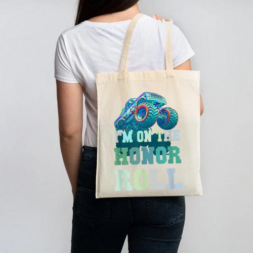 Kids I'M ON HONOR ROLL Monster Trucks Back To School Bruh Canvas Tote Bag - Savourry