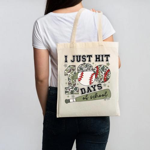 Kids I Just Hit 100 Days Boys 100 Days Of School Baseball Kids Canvas Tote Bag - Sportilla