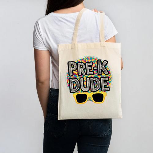 Kids Pre-K Dude Shirt Back To School PreK Boy Girl Canvas Tote Bag - Savourry