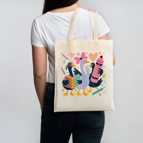 Kindergarten 1st Grade Goose Back To School Girls Canvas Tote Bag - Savourry