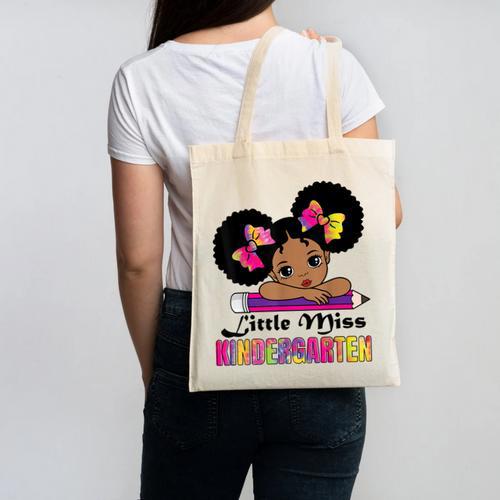 Little Miss Kindergarten Afro Puff Girl Back To School Canvas Tote Bag - Savourry
