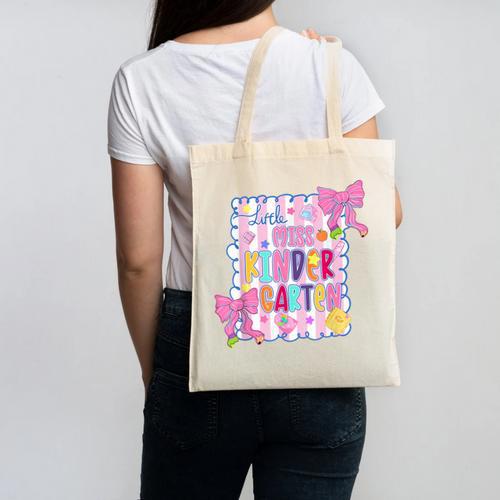Little Miss Kindergarten Kids Girls Coquette Back To School Canvas Tote Bag - Savourry