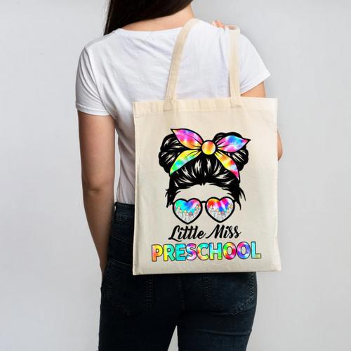 Little Miss Preschool First Day Back To School Girls Kids Canvas Tote Bag - Savourry