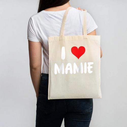 I Love Mamie Heart Grandma Grandmother Grandparent Raglan Baseball Tee Canvas Tote Bag - Sportilla
