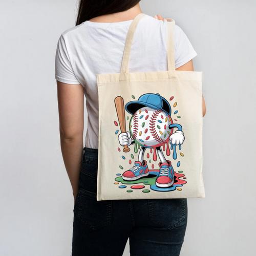 Melting Slime Sprinkle Baseball Mascot With Bat Canvas Tote Bag - Sportilla