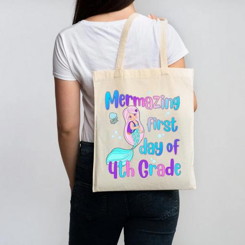 Mermazing First Day Of Fourth Grade Back To School Mermaid Premium Tri-Blend Canvas Tote Bag - Savourry