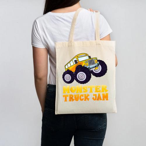 Monster Truck Jam School Bus Yellow Back To School Toddlers Canvas Tote Bag - Savourry