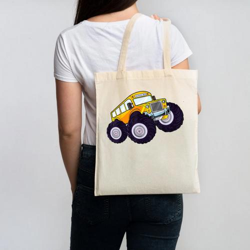 Monster Truck School Bus Yellow Back To School Kids Toddler Canvas Tote Bag - Savourry