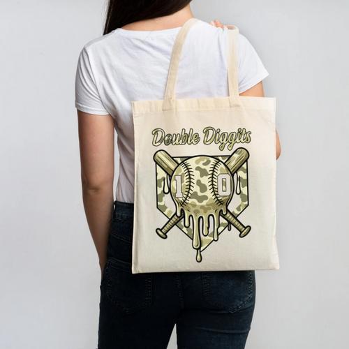 Old School Camo Baseball Drip Double Digits 10th Birthday Canvas Tote Bag - Sportilla