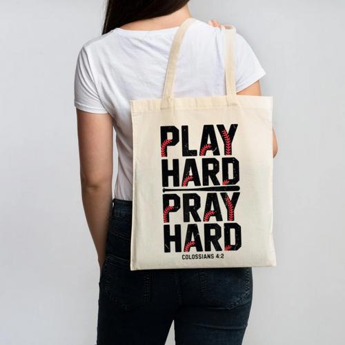 Play Hard Pray Hard Youth Boy Christian Baseball Jesus Canvas Tote Bag - Sportilla