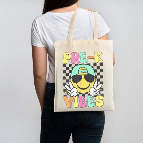 Pre-K Vibes Smile Face Back To School Pre-K Canvas Tote Bag - Savourry