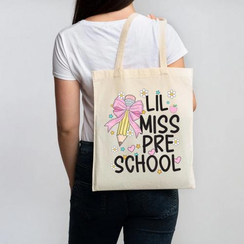 Preschool Little Miss Back To School Girls Kids Preschool Canvas Tote Bag - Savourry