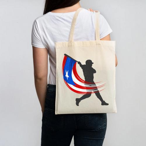 Puerto Rico Baseball Flag Player Boricua Heritage Sports Canvas Tote Bag - Sportilla