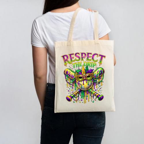 Respect The Drip Mardi Gras Baseball Ice Cream Boys Carnival Canvas Tote Bag - Sportilla