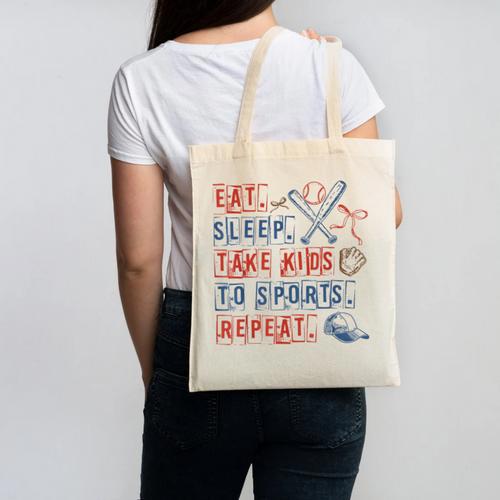 Retro Eat Sleep Take Kids To Sports Repeat Game Day Baseball Canvas Tote Bag - Sportilla