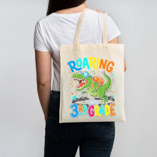Roaring Into 3rd Grade Back To School Dinosaurus T-Rex Premium Tri-Blend Canvas Tote Bag - Savourry