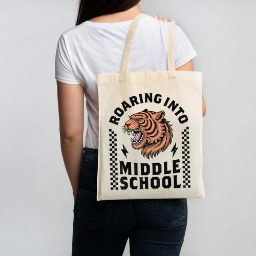 Roaring Into Middle School Tiger Back To School Boy Girl Kid Canvas Tote Bag - Savourry