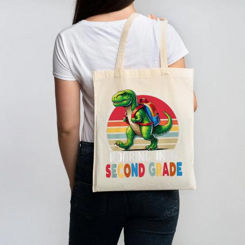 Roaring Into Second Grade T-Rex Back To School 2nd Grade Premium Tri-Blend Canvas Tote Bag - Savourry