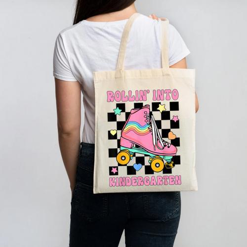 Rolling Into Kindergarten Roller Skating Girl Back To School Canvas Tote Bag - Savourry