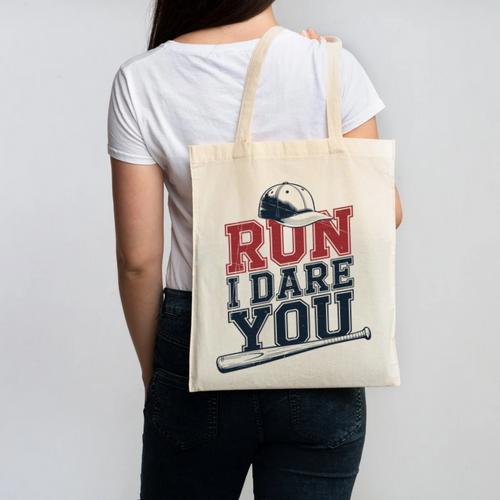 Run I Dare You Baseball Catcher Player Fan Canvas Tote Bag - Sportilla